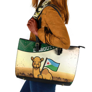 African Djibouti Leather Tote Bag Camel Holding Jabuuti Flag - African Pride