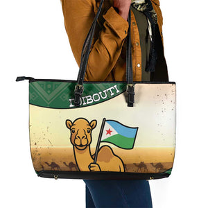 African Djibouti Leather Tote Bag Camel Holding Jabuuti Flag - African Pride