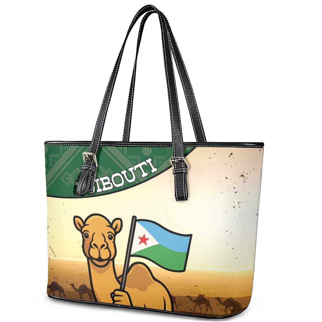 African Djibouti Leather Tote Bag Camel Holding Jabuuti Flag - African Pride
