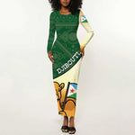 Personalized African Djibouti Long Sleeve Bodycon Dress Camel Holding Jabuuti Flag - African Pride