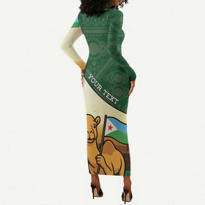 Personalized African Djibouti Long Sleeve Bodycon Dress Camel Holding Jabuuti Flag - African Pride