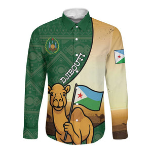 Personalized African Djibouti Long Sleeve Button Shirt Camel Holding Jabuuti Flag - African Pride