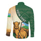 Personalized African Djibouti Long Sleeve Button Shirt Camel Holding Jabuuti Flag - African Pride