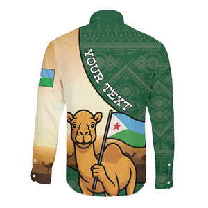 Personalized African Djibouti Long Sleeve Button Shirt Camel Holding Jabuuti Flag - African Pride