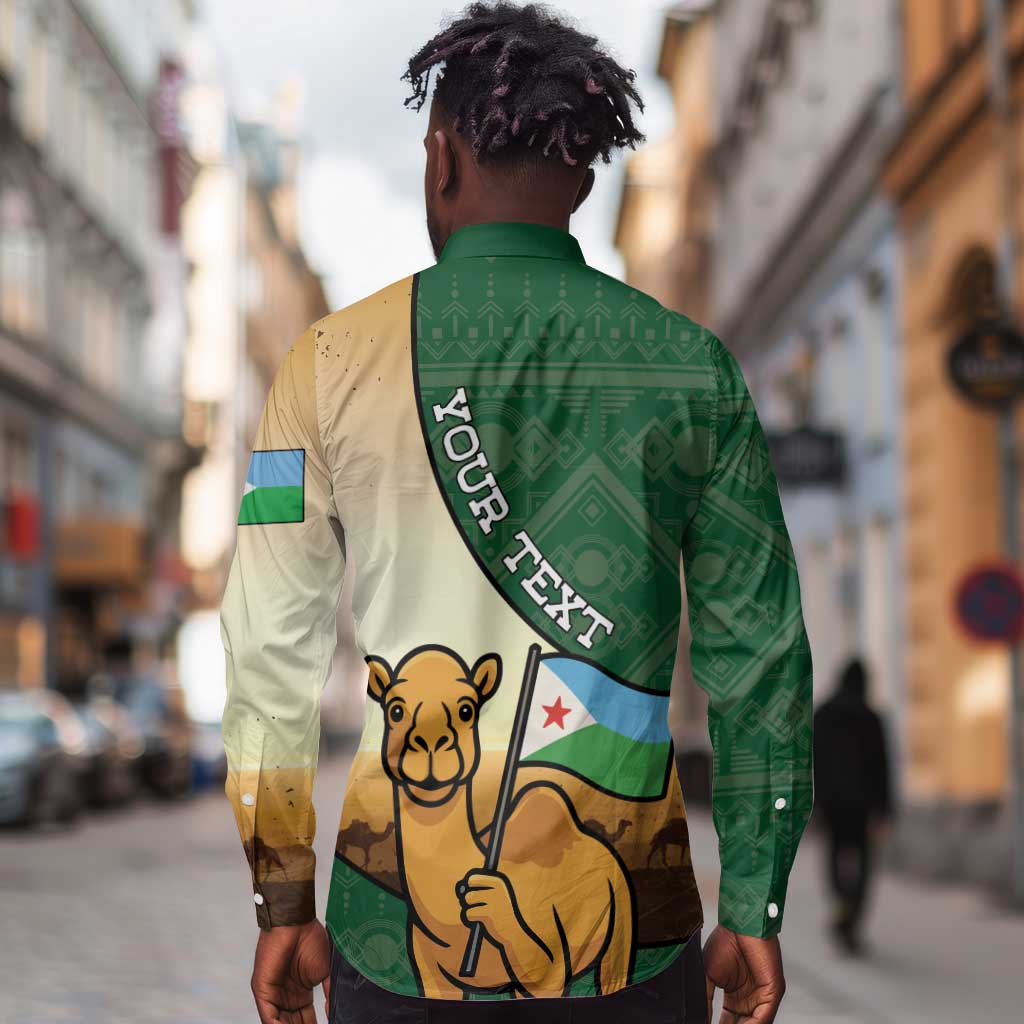 Personalized African Djibouti Long Sleeve Button Shirt Camel Holding Jabuuti Flag - African Pride