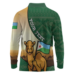 Personalized African Djibouti Long Sleeve Polo Shirt Camel Holding Jabuuti Flag - African Pride