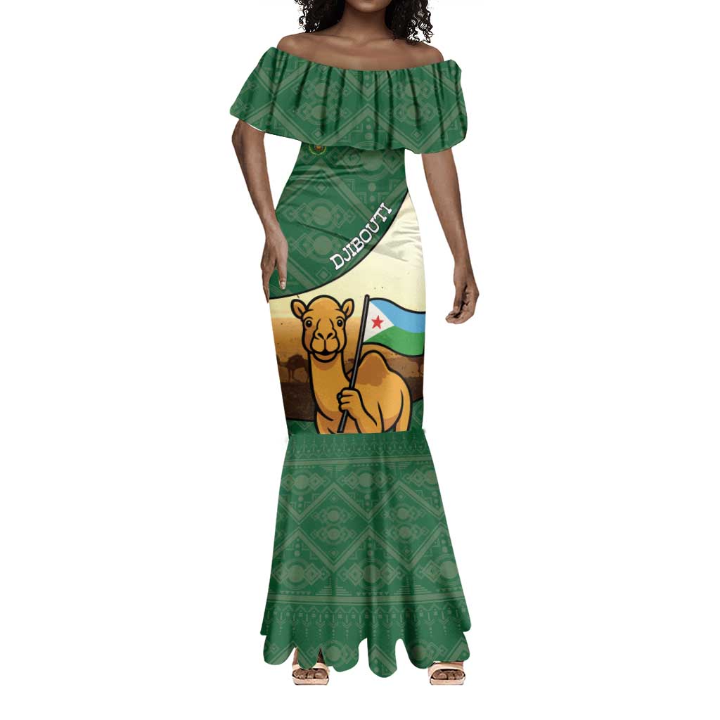 Personalized African Djibouti Mermaid Dress Camel Holding Jabuuti Flag - African Pride