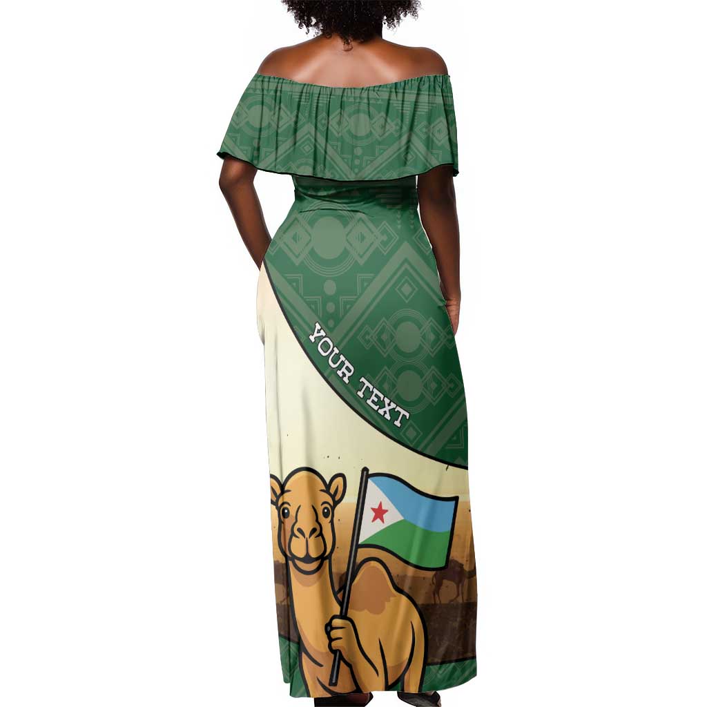 Personalized African Djibouti Off Shoulder Maxi Dress Camel Holding Jabuuti Flag - African Pride