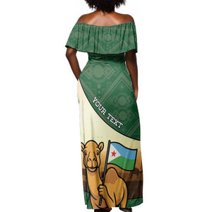 Personalized African Djibouti Off Shoulder Maxi Dress Camel Holding Jabuuti Flag - African Pride