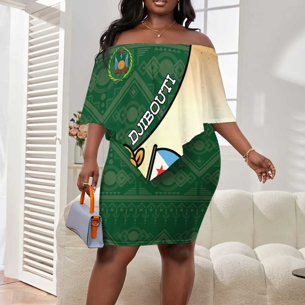 Personalized African Djibouti Off Shoulder Short Dress Camel Holding Jabuuti Flag - African Pride