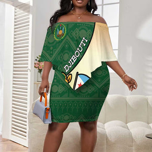 Personalized African Djibouti Off Shoulder Short Dress Camel Holding Jabuuti Flag - African Pride