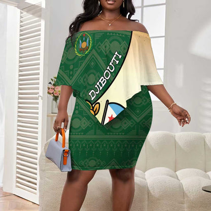 Personalized African Djibouti Off Shoulder Short Dress Camel Holding Jabuuti Flag - African Pride