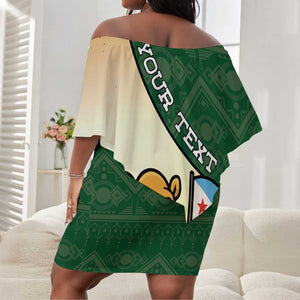 Personalized African Djibouti Off Shoulder Short Dress Camel Holding Jabuuti Flag - African Pride