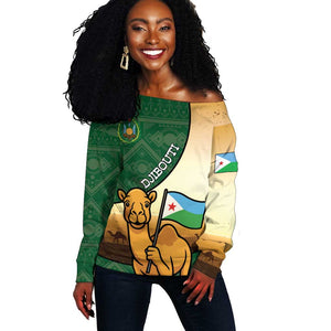 Personalized African Djibouti Off Shoulder Sweater Camel Holding Jabuuti Flag - African Pride