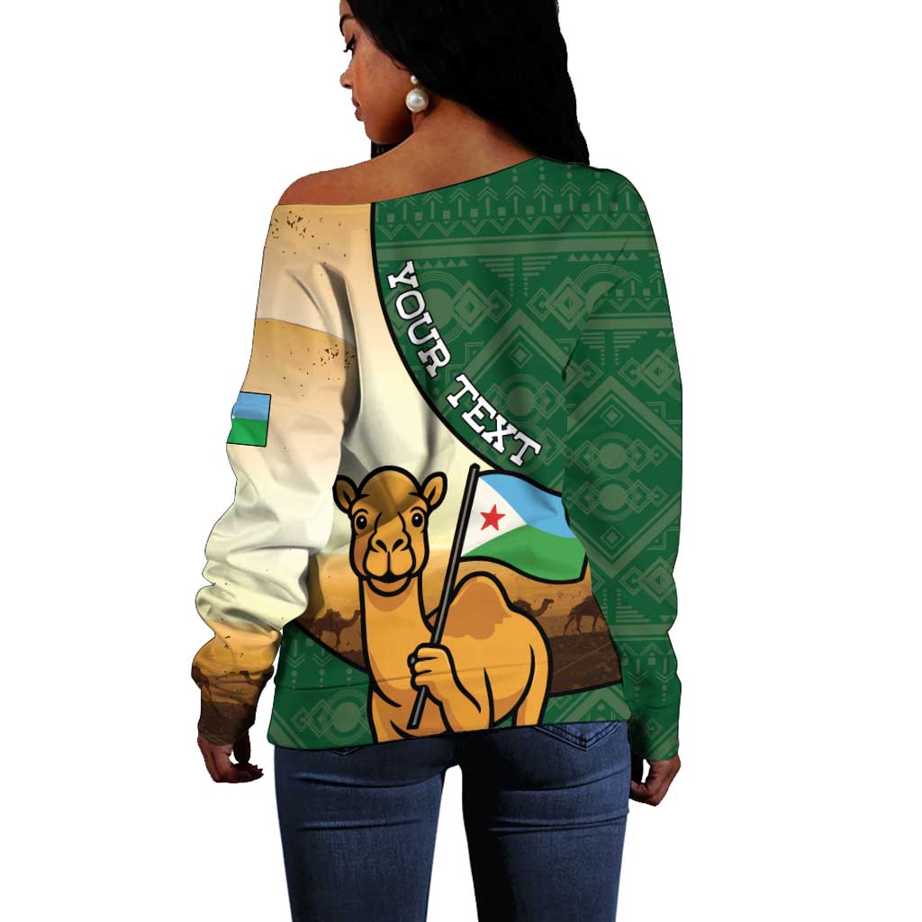 Personalized African Djibouti Off Shoulder Sweater Camel Holding Jabuuti Flag - African Pride