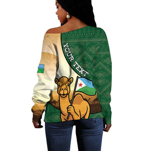 Personalized African Djibouti Off Shoulder Sweater Camel Holding Jabuuti Flag - African Pride