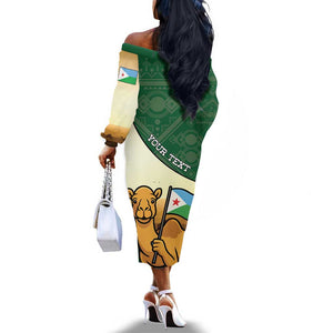 Personalized African Djibouti Off The Shoulder Long Sleeve Dress Camel Holding Jabuuti Flag - African Pride