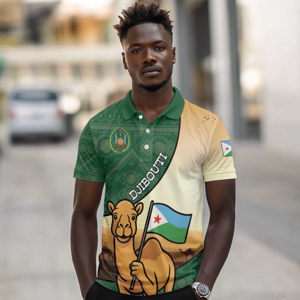Personalized African Djibouti Polo Shirt Camel Holding Jabuuti Flag - African Pride