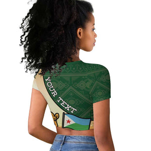Personalized African Djibouti Raglan Cropped T shirt Camel Holding Jabuuti Flag - African Pride