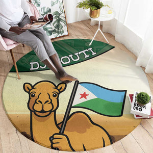 African Djibouti Round Carpet Camel Holding Jabuuti Flag - African Pride