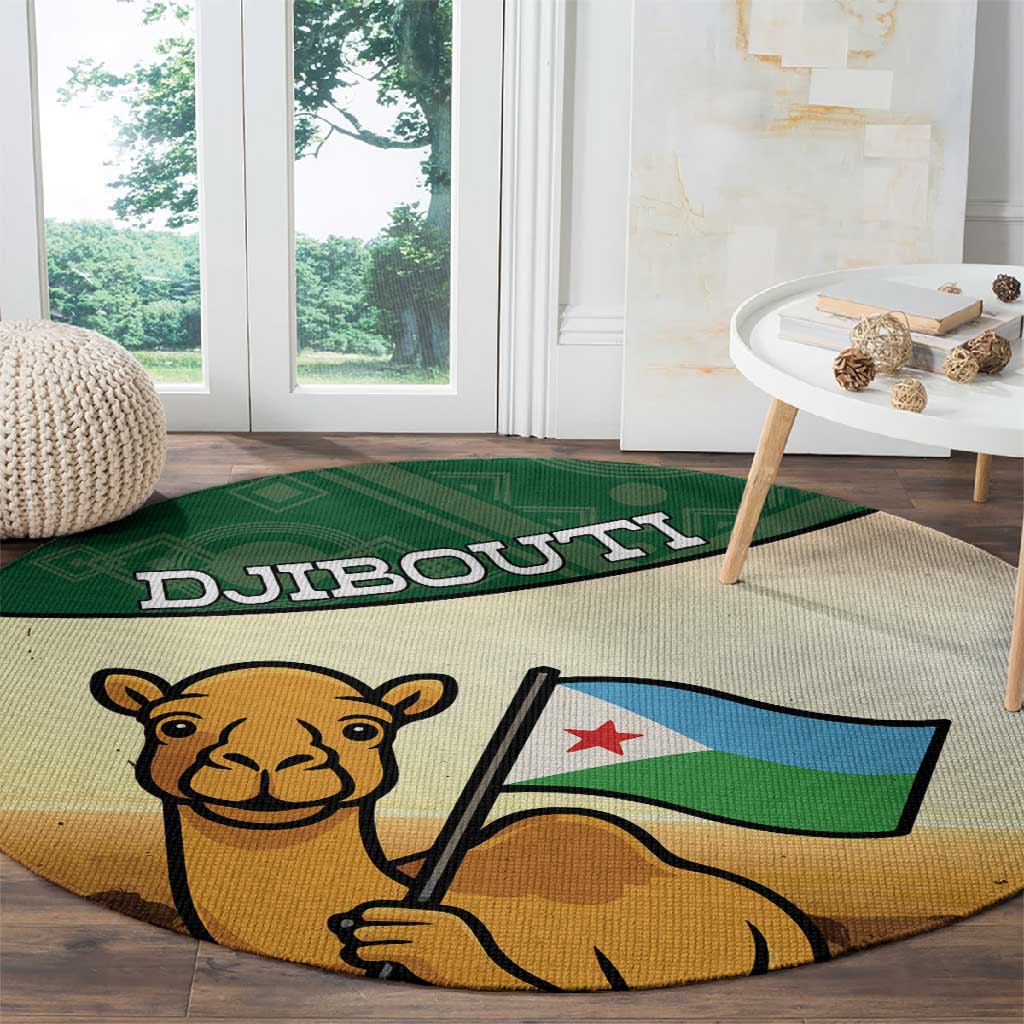 African Djibouti Round Carpet Camel Holding Jabuuti Flag - African Pride