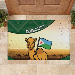 African Djibouti Rubber Doormat Camel Holding Jabuuti Flag - African Pride