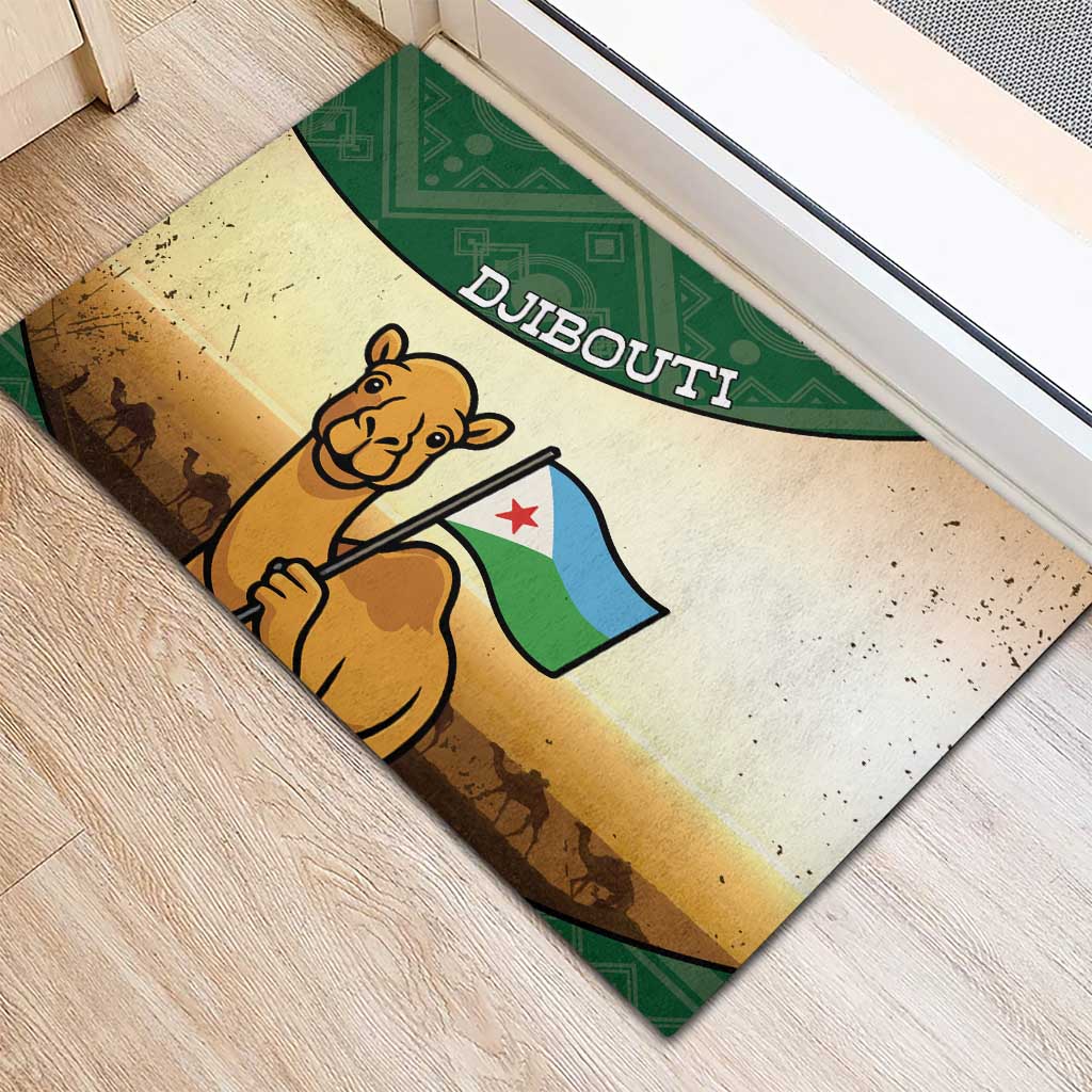 African Djibouti Rubber Doormat Camel Holding Jabuuti Flag - African Pride