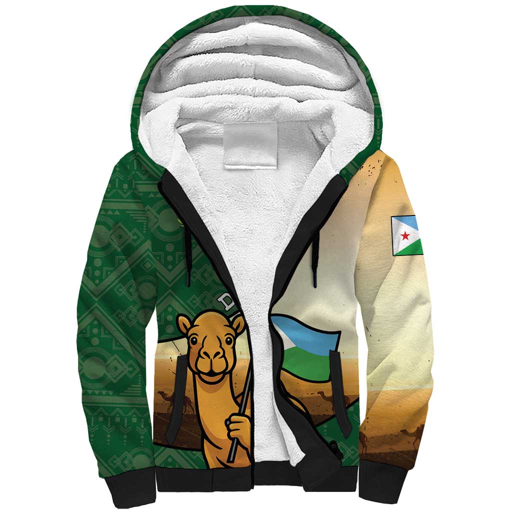 Personalized African Djibouti Sherpa Hoodie Camel Holding Jabuuti Flag - African Pride