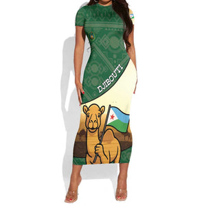Personalized African Djibouti Short Sleeve Bodycon Dress Camel Holding Jabuuti Flag - African Pride