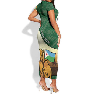 Personalized African Djibouti Short Sleeve Bodycon Dress Camel Holding Jabuuti Flag - African Pride