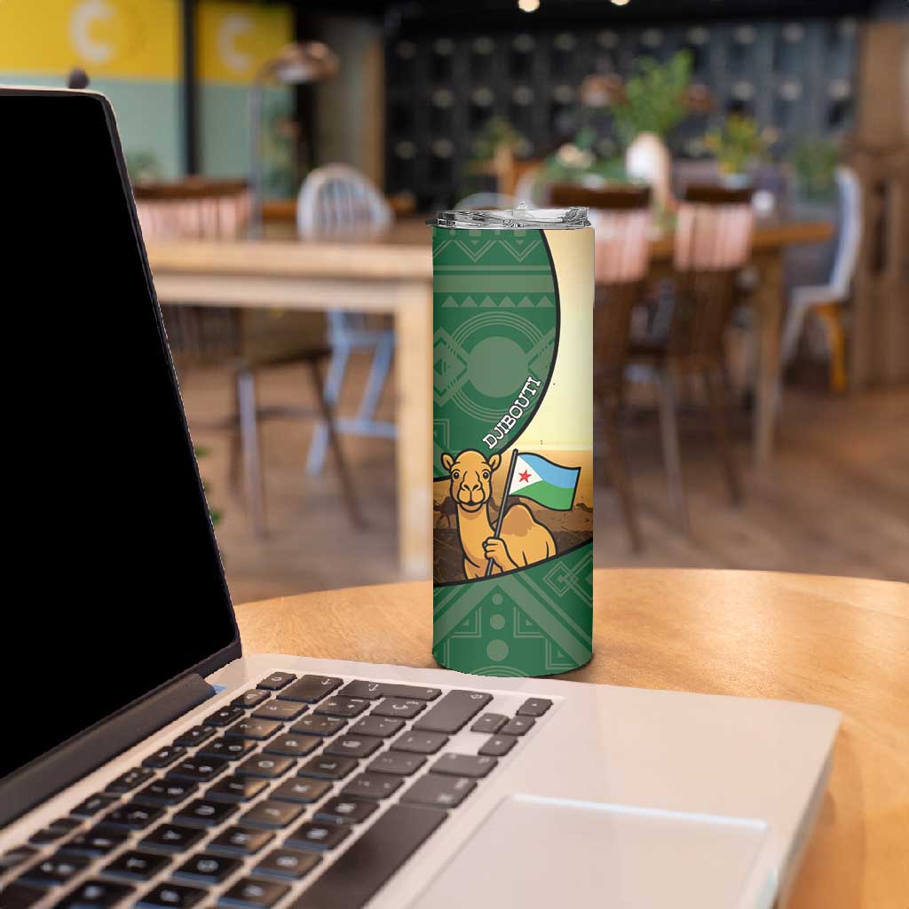 Personalized African Djibouti Skinny Tumbler Camel Holding Jabuuti Flag - African Pride