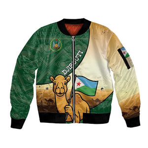 Personalized African Djibouti Sleeve Zip Bomber Jacket Camel Holding Jabuuti Flag - African Pride