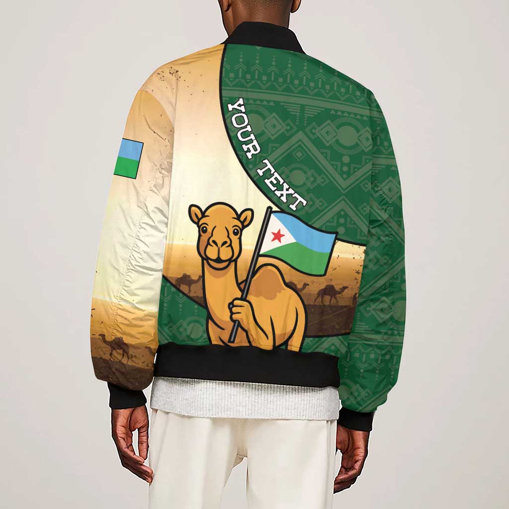 Personalized African Djibouti Sleeve Zip Bomber Jacket Camel Holding Jabuuti Flag - African Pride