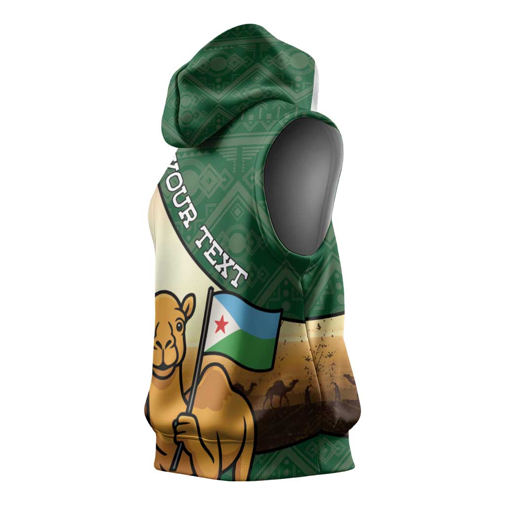 Personalized African Djibouti Sleeveless Hoodie Camel Holding Jabuuti Flag - African Pride