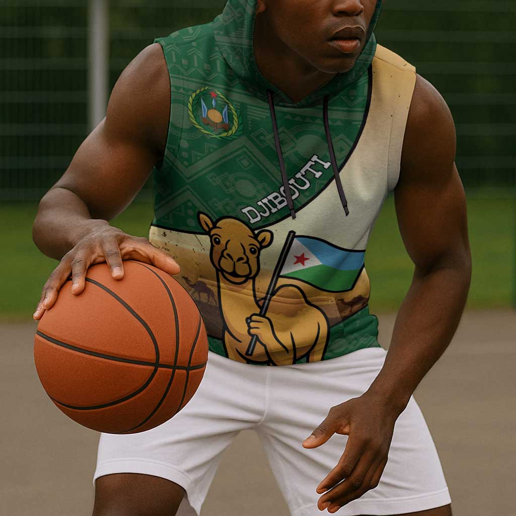 Personalized African Djibouti Sleeveless Hoodie Camel Holding Jabuuti Flag - African Pride