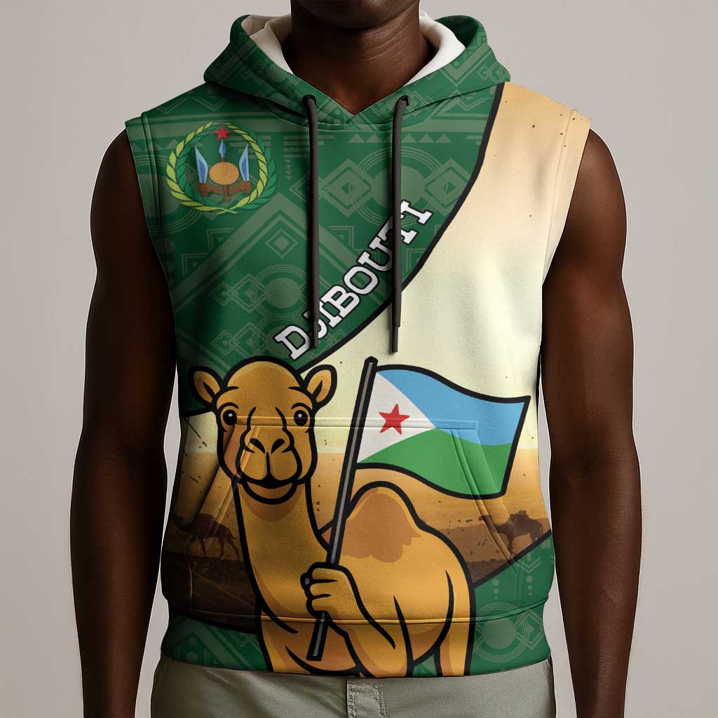Personalized African Djibouti Sleeveless Hoodie Camel Holding Jabuuti Flag - African Pride