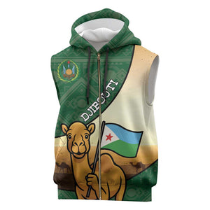 Personalized African Djibouti Sleeveless Zip Hoodie Camel Holding Jabuuti Flag - African Pride