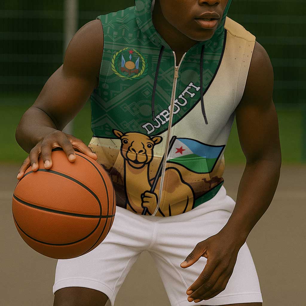 Personalized African Djibouti Sleeveless Zip Hoodie Camel Holding Jabuuti Flag - African Pride