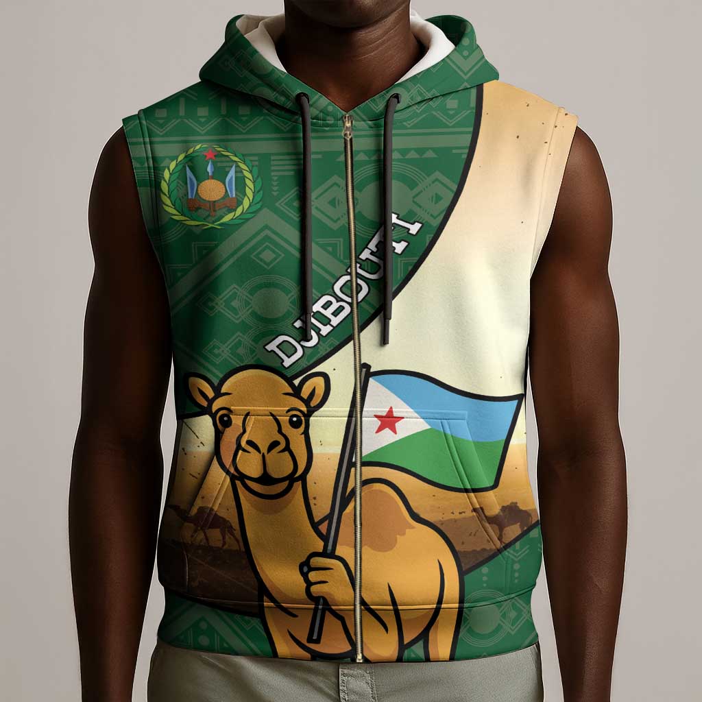 Personalized African Djibouti Sleeveless Zip Hoodie Camel Holding Jabuuti Flag - African Pride