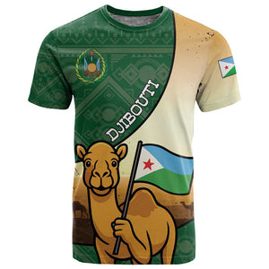 Personalized African Djibouti T shirt Camel Holding Jabuuti Flag - African Pride