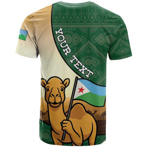Personalized African Djibouti T shirt Camel Holding Jabuuti Flag - African Pride