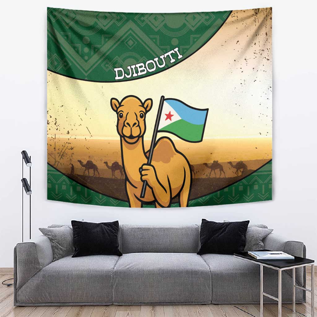 African Djibouti Tapestry Camel Holding Jabuuti Flag - African Pride