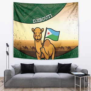 African Djibouti Tapestry Camel Holding Jabuuti Flag - African Pride