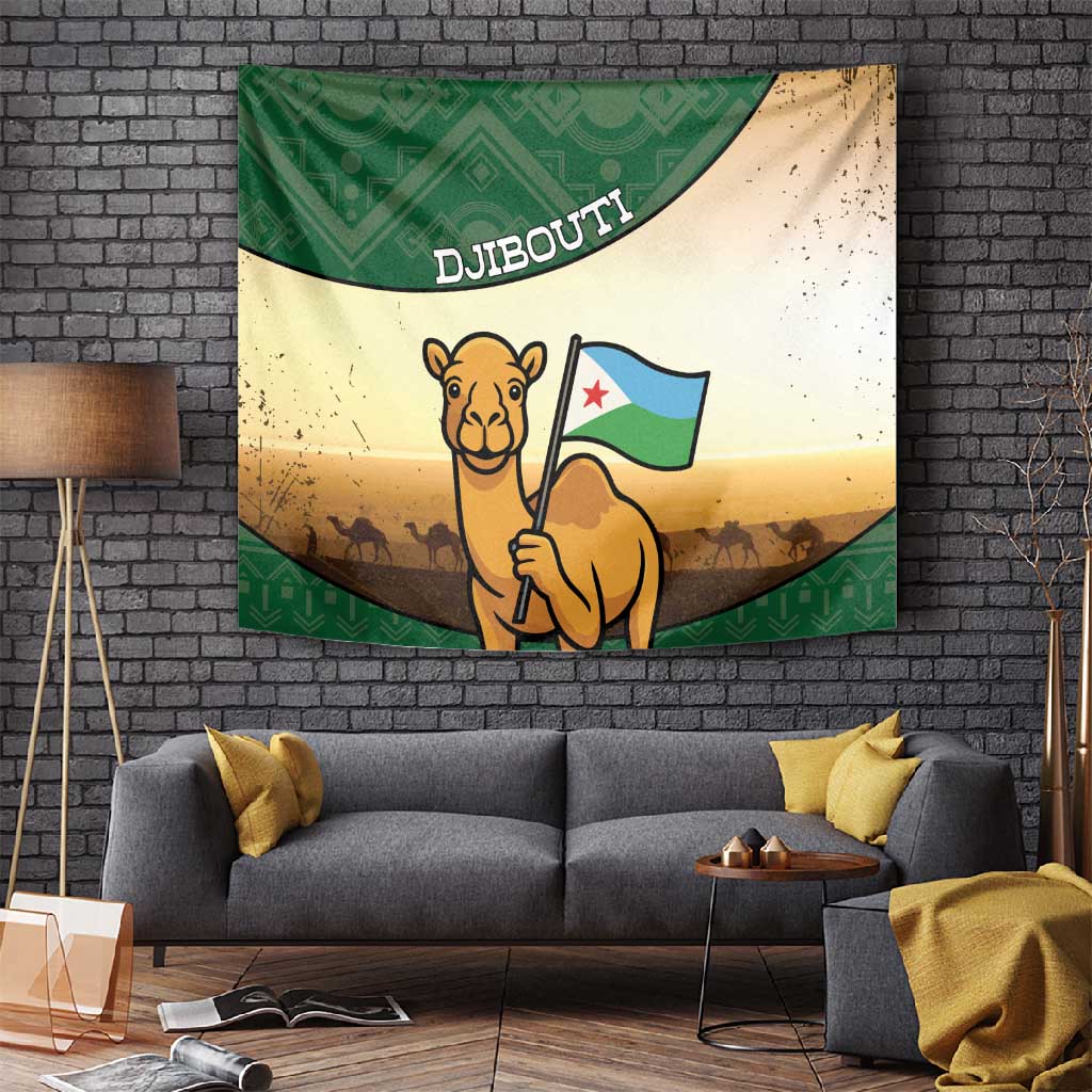 African Djibouti Tapestry Camel Holding Jabuuti Flag - African Pride