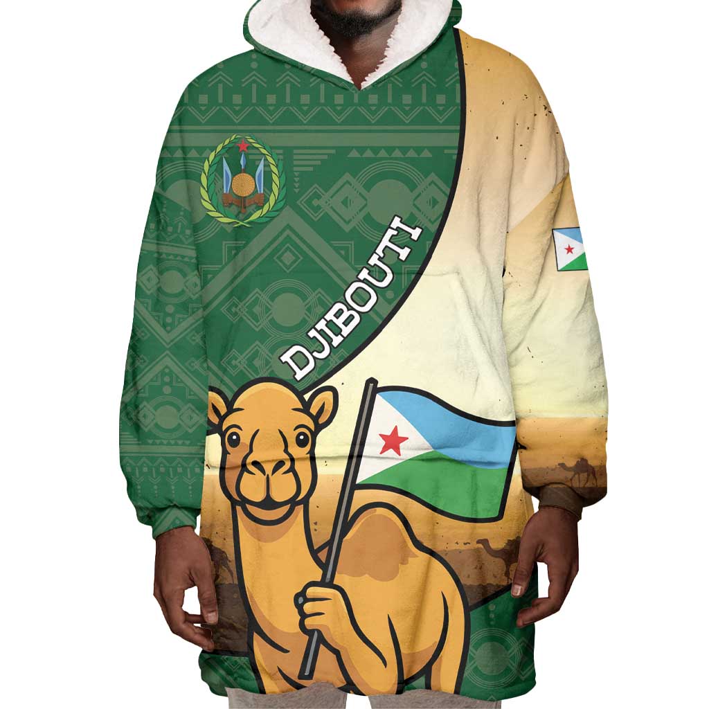 Personalized African Djibouti Wearable Blanket Hoodie Camel Holding Jabuuti Flag - African Pride