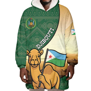 Personalized African Djibouti Wearable Blanket Hoodie Camel Holding Jabuuti Flag - African Pride