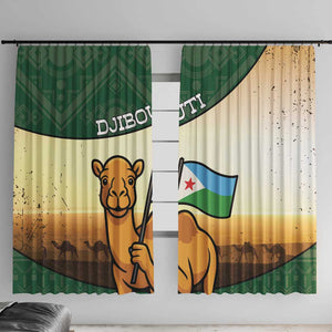 African Djibouti Window Curtain Camel Holding Jabuuti Flag - African Pride