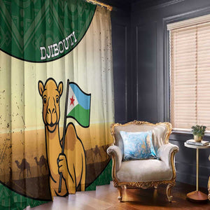 African Djibouti Window Curtain Camel Holding Jabuuti Flag - African Pride