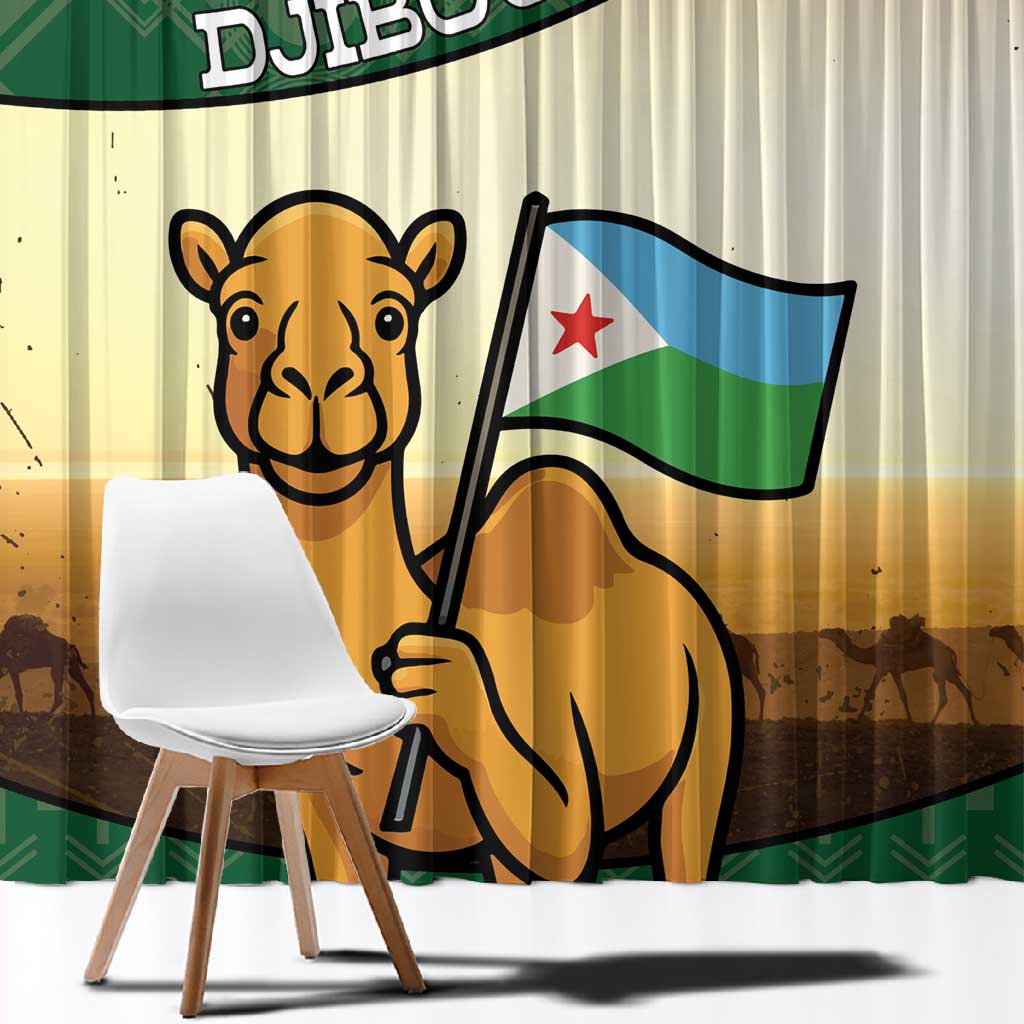 African Djibouti Window Curtain Camel Holding Jabuuti Flag - African Pride