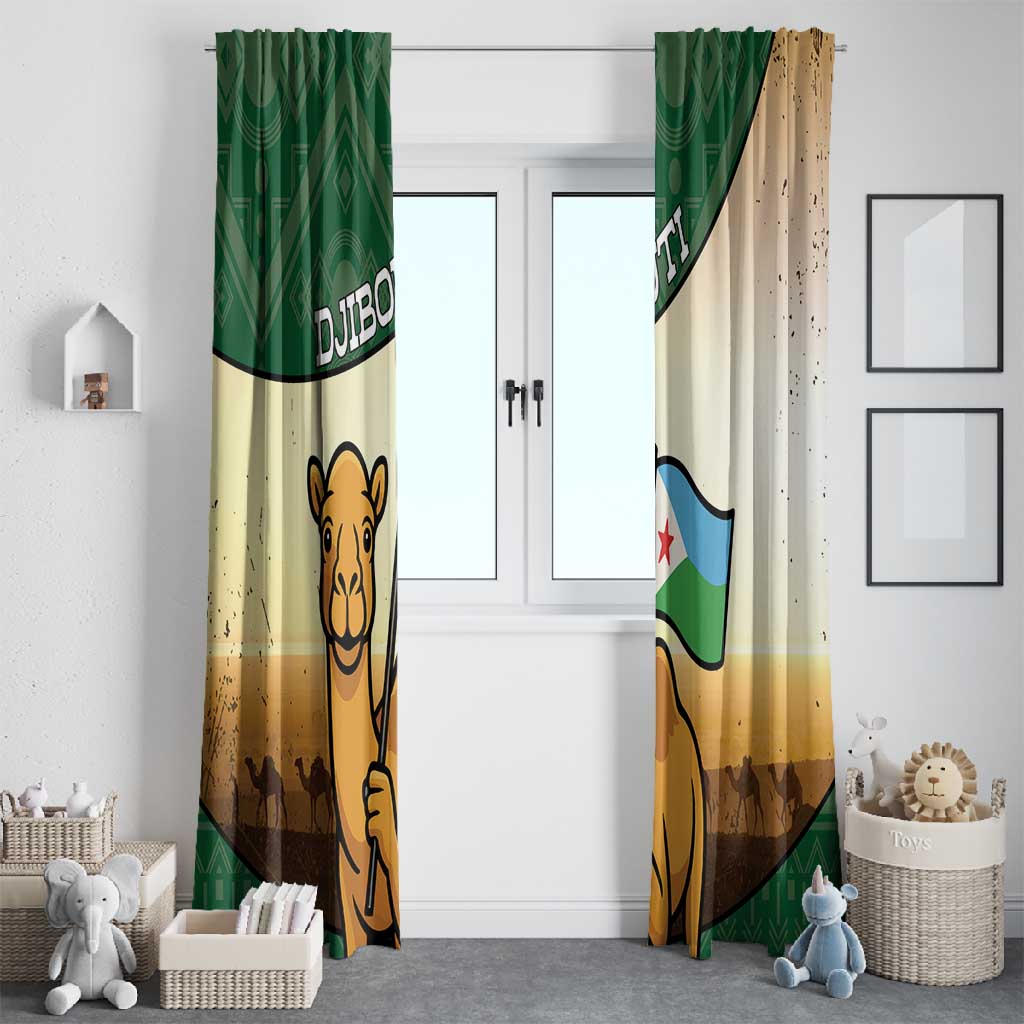 African Djibouti Window Curtain Camel Holding Jabuuti Flag - African Pride